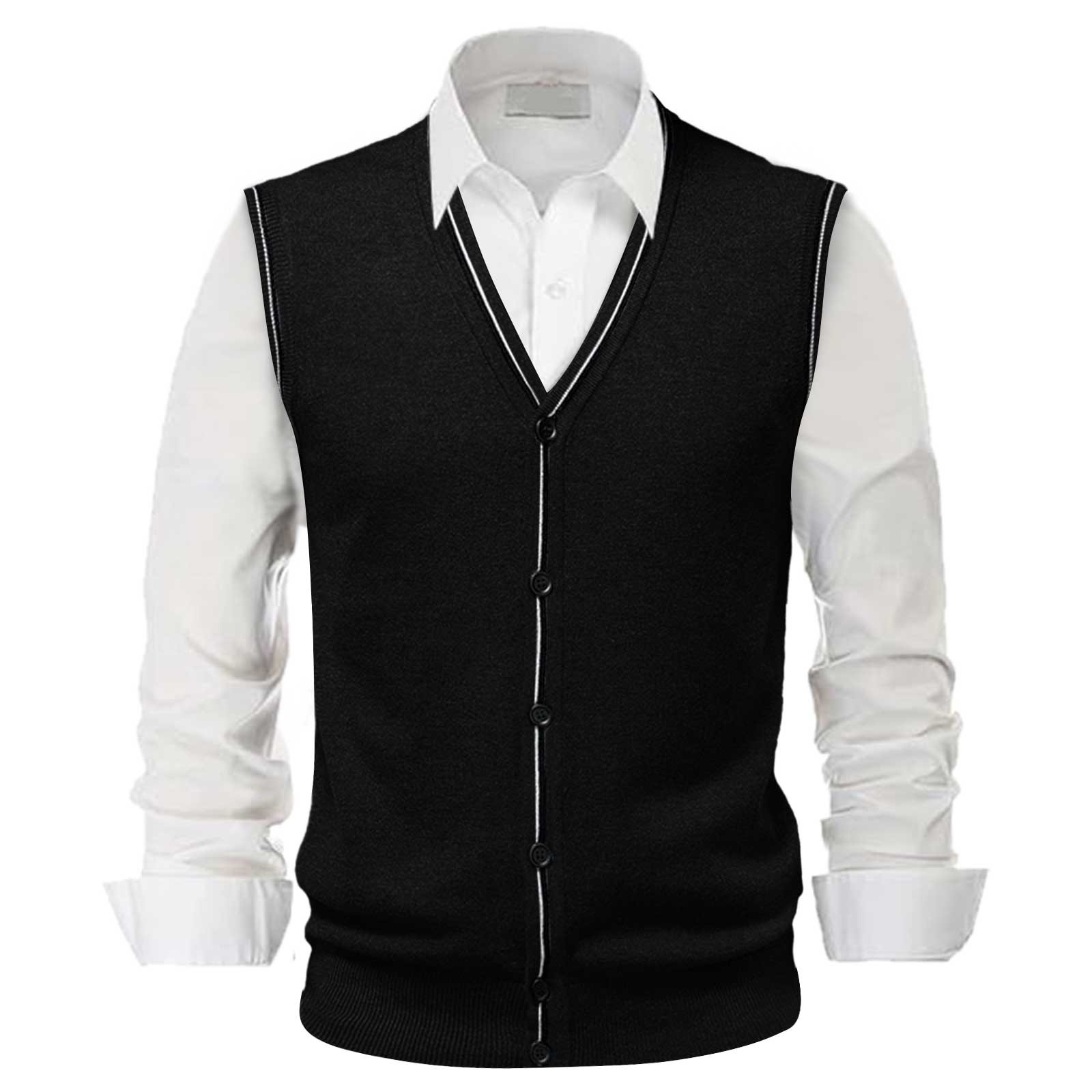 thumbnail image 2 of Chaleco de lana con cuello en V y hebilla para hombre - Color liso, sin cuello, ideal para citas o trabajo - Para todas las estaciones (M-XXXL), 2 of 5